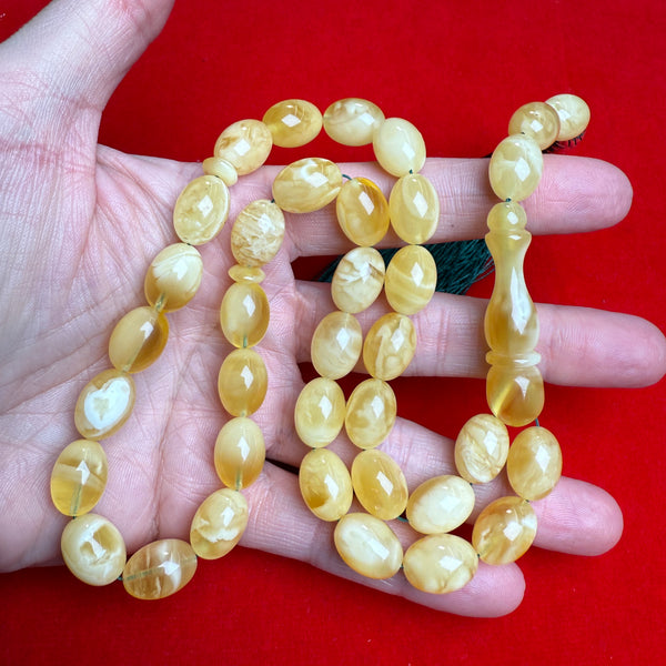 Premium Handmade White Amber Tasbih Misbaha Islamic Prayer Beads 10mm x 13mm 34.5g