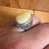 Baltic Amber Men’s Ring – 925 Sterling Silver, Handmade, Adjustable Size