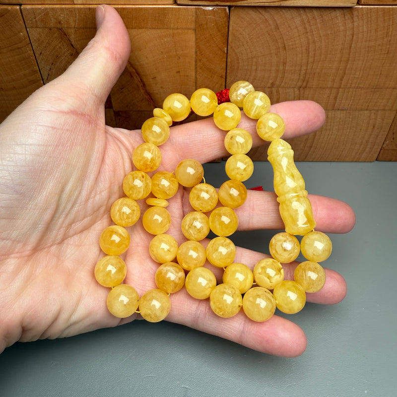 Handmade Yellow Amber Misbaha Tasbih Islamic Prayer Beads 12.1mm 41.8g