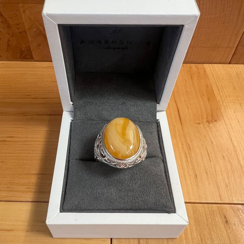 Baltic Amber Men’s Ring – 925 Sterling Silver, Handmade, Adjustable Size