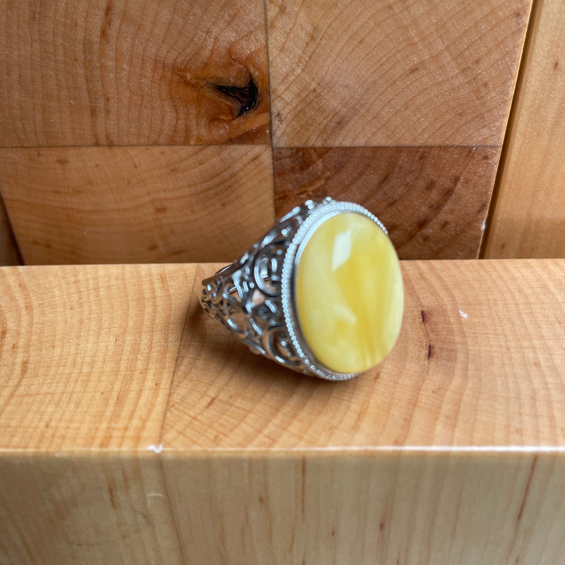 Baltic Amber Men’s Ring – 925 Sterling Silver, Handmade, Adjustable Size