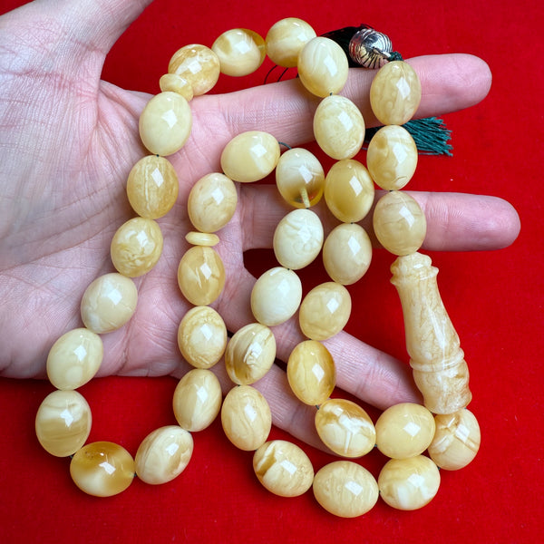 Premium Handmade White Amber Tasbih Misbaha Islamic Prayer Beads 13mm x 17mm 70g