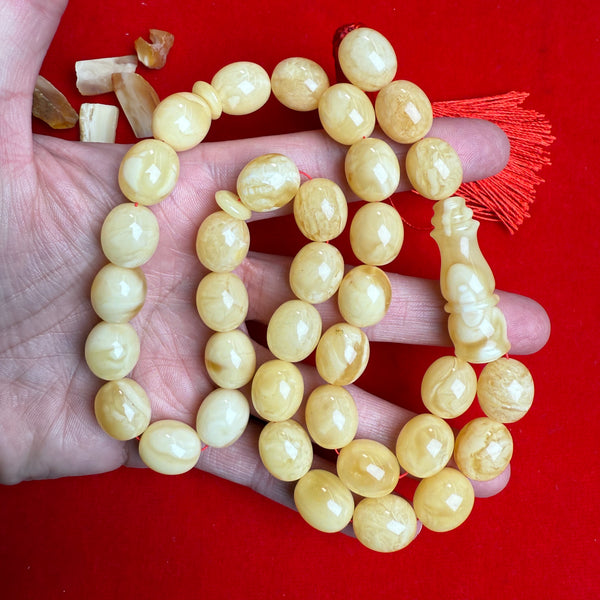 Premium Handmade White Amber Tasbih Misbaha Islamic Prayer Beads 12mm x 14mm 50g