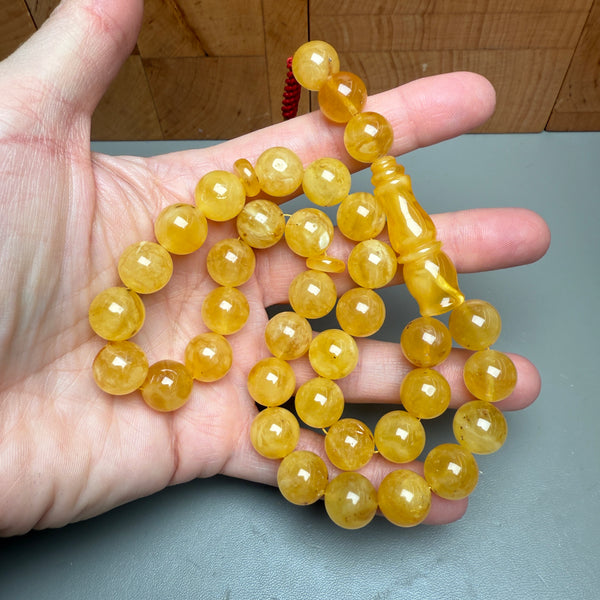 Handmade Yellow Amber Misbaha Tasbih Islamic Prayer Beads 12mm 39.6g