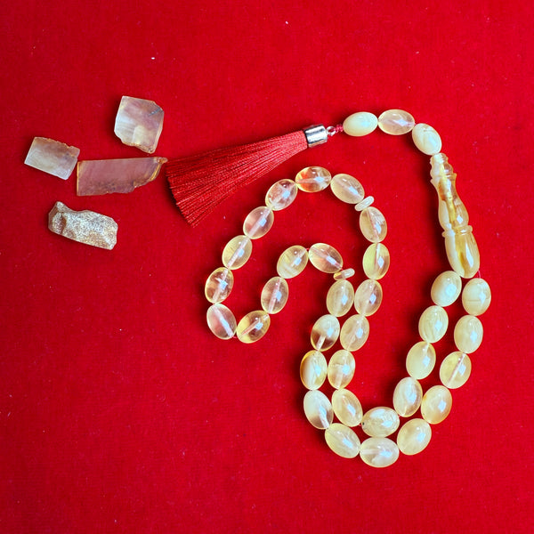 Premium Handmade Yellow Transparent Amber Tasbih Misbaha Islamic Prayer Beads 8mm x 12mm 21g