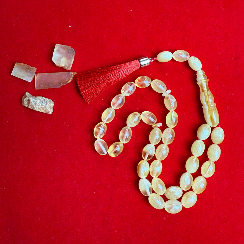 Premium Handmade Yellow Transparent Amber Tasbih Misbaha Islamic Prayer Beads 8mm x 12mm 21g
