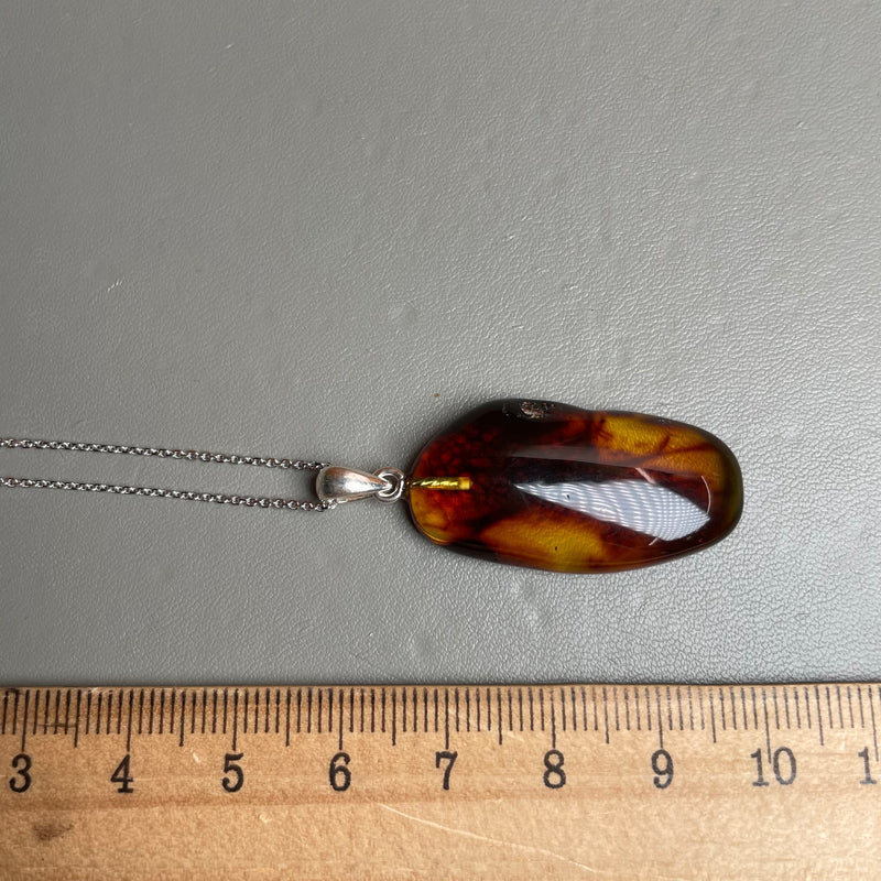 Natural Amber Pendant 925 Sterling Silver Made in Eu Baltic Gemstone 3g Gift