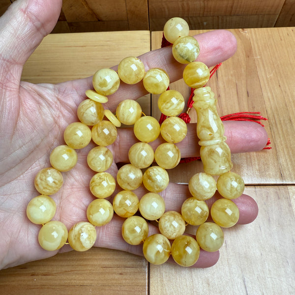Handmade White Amber Misbaha Tasbih Islamic Prayer Beads 12.2mm 44g