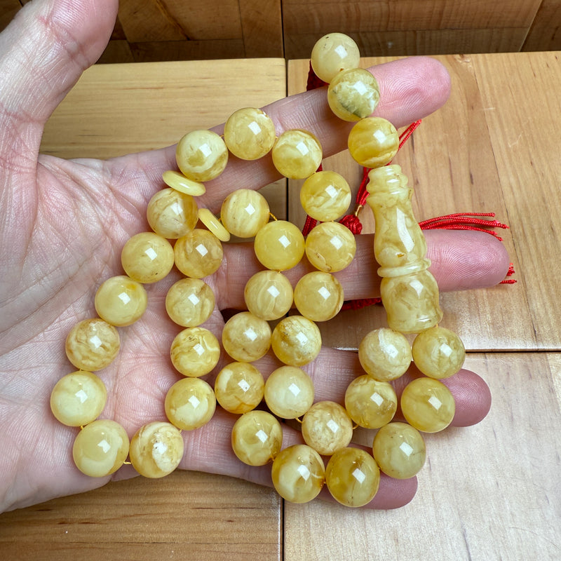 Handmade White Amber Misbaha Tasbih Islamic Prayer Beads 12.2mm 44g