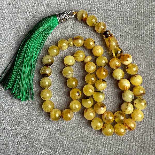 Handmade Yellow Amber Misbaha 10mm 33g Islamic Rosary Tasbih Gift