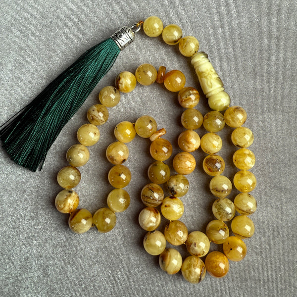Elegant White Amber Misbaha Islamic 11.2mm 42.7g 33 Prayer Beads سبحان الله