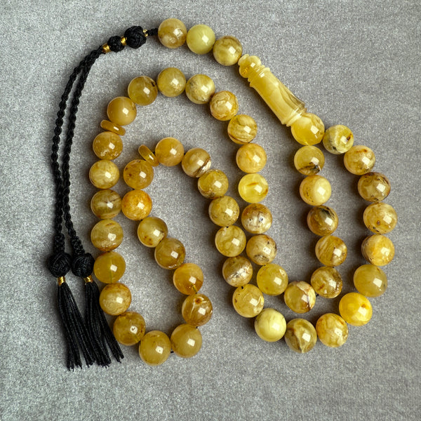 Elegant White Amber Misbaha Islamic 12.4mm 58.4g Prayer Beads سبحان الله
