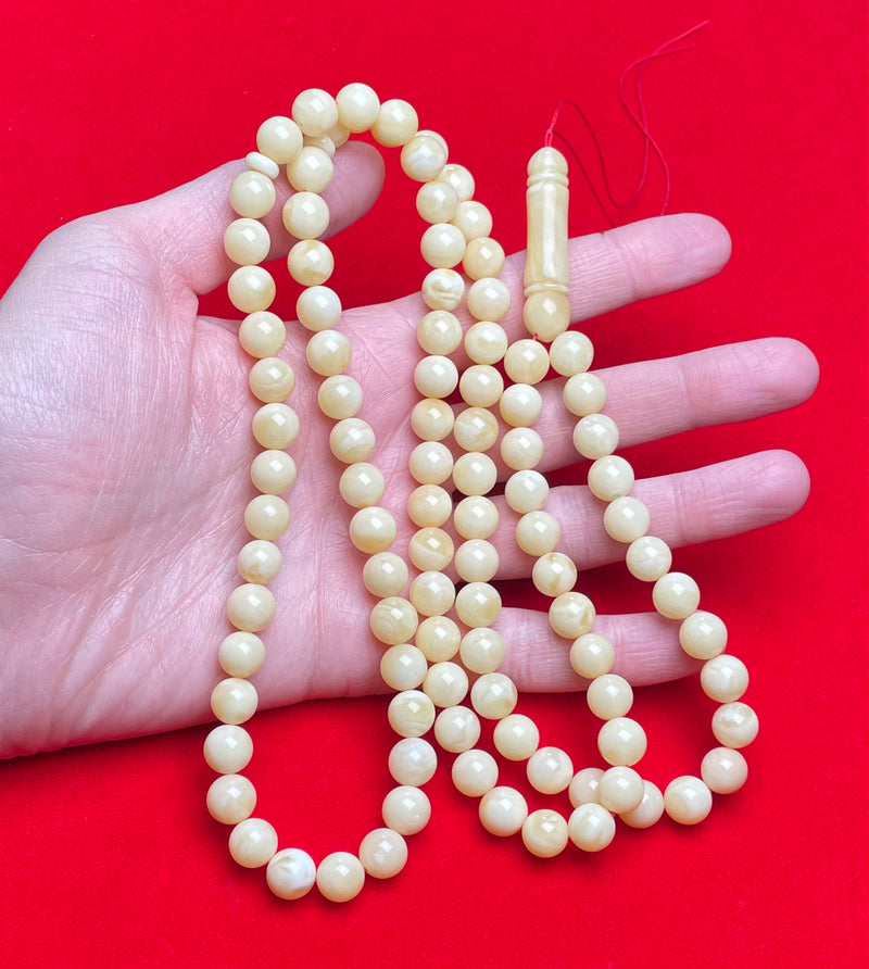 WHITE AMBER ROSARY 9,3mm 45,7g