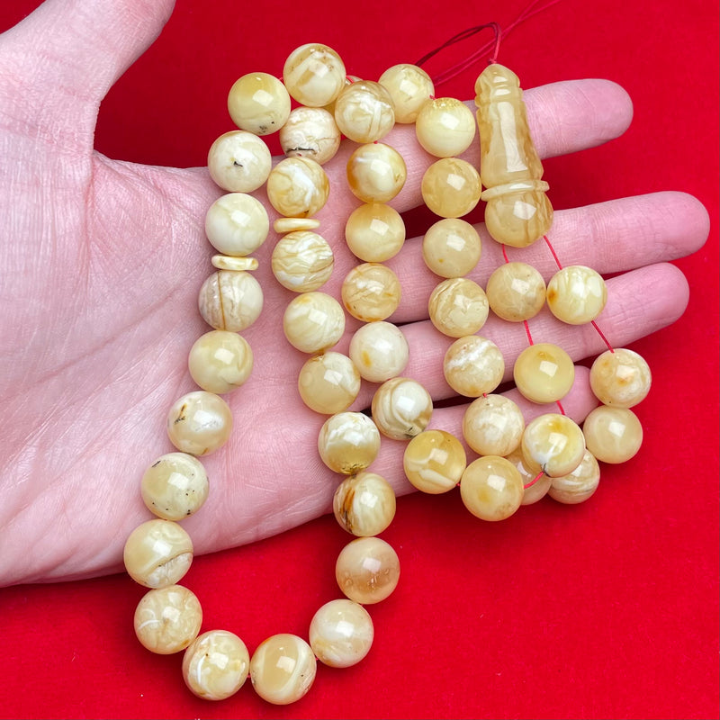 YELLOW/WHITE AMBER ROSARY 13,1mm 60g