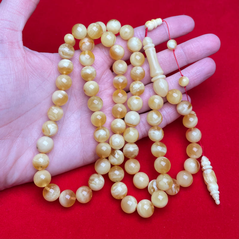 YELLOW/WHITE AMBER ROSARY 10,7mm 49,6g