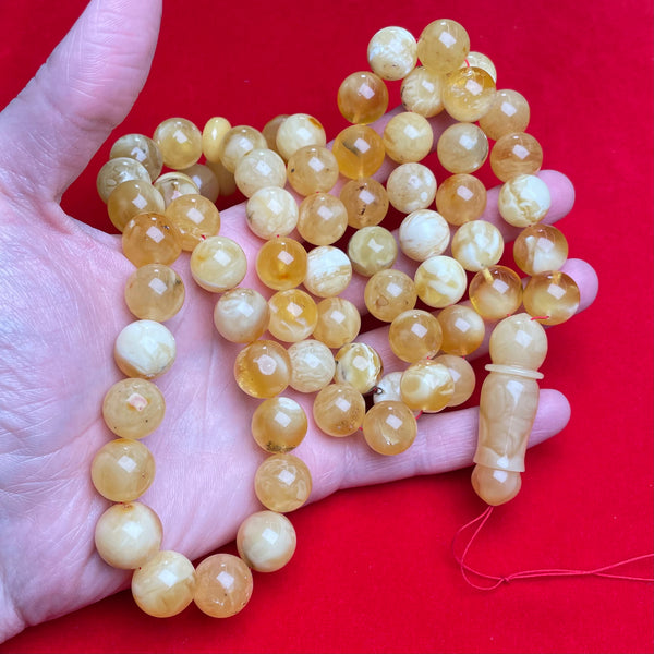 YELLOW/WHITE AMBER ROSARY 14,2mm 114g