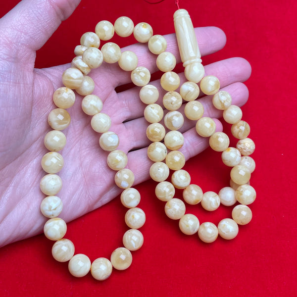 YELLOW/WHITE AMBER ROSARY 10,9mm 48,5g