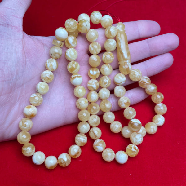 YELLOW/WHITE AMBER ROSARY 10,9mm 48,6g