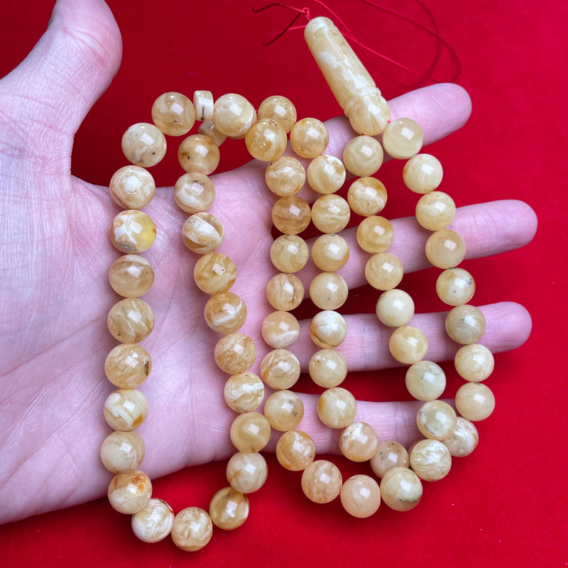 YELLOW/WHITE AMBER ROSARY 11,4mm 54,9g