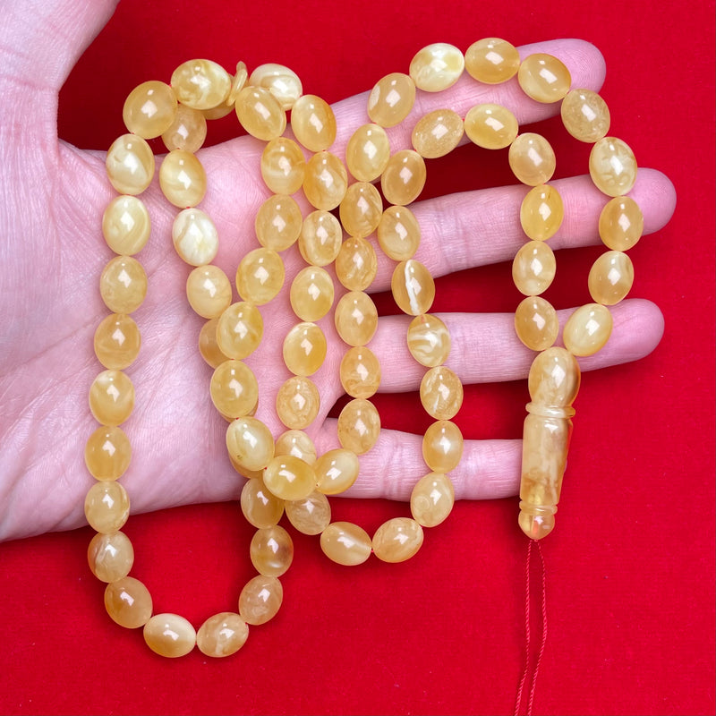 YELLOW/WHITE AMBER ROSARY 9,6x12,3mm 49,9g