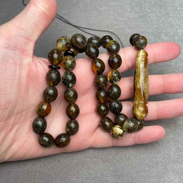 BLACK AMBER ROSARY 10,9x12,6mm 34,3g