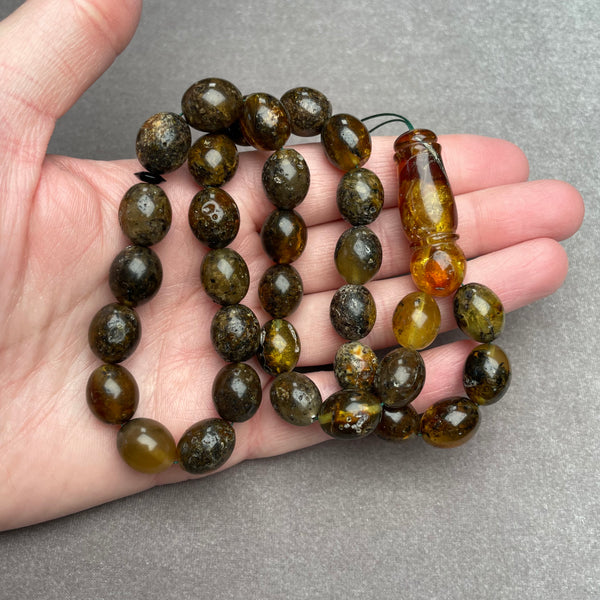 BLACK AMBER ROSARY 11,3x14mm 35g