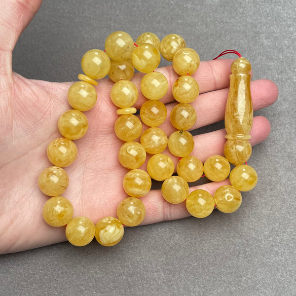 YELLOW AMBER ROSARY 13,2mm 57,6g