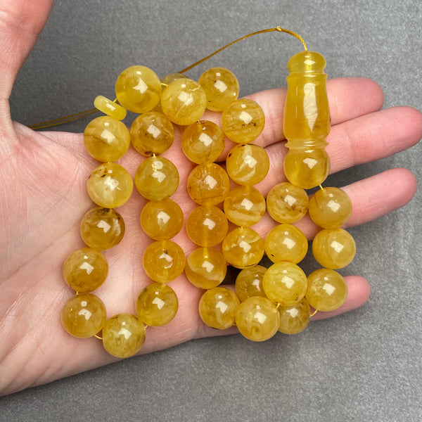 YELLOW AMBER ROSARY 14,5mm 63,7g