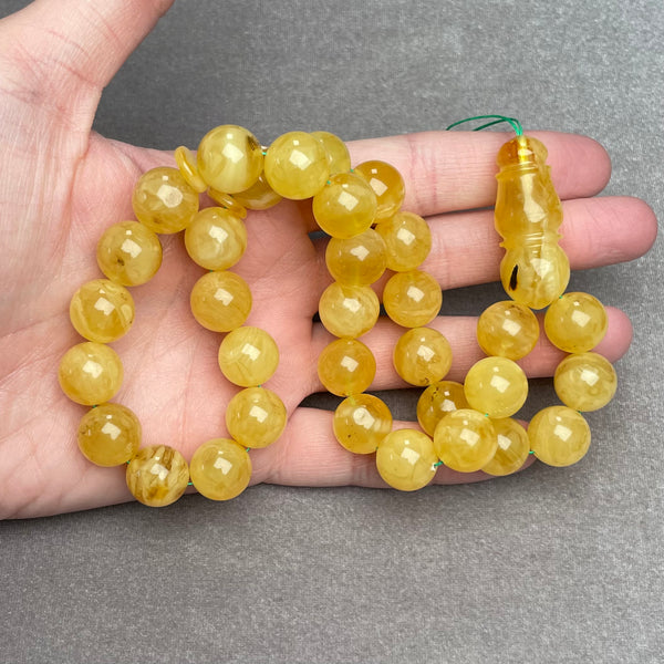 YELLOW AMBER ROSARY 13,5mm 50,4g