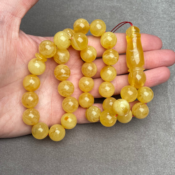 YELLOW AMBER ROSARY 13,5mm 51,9g