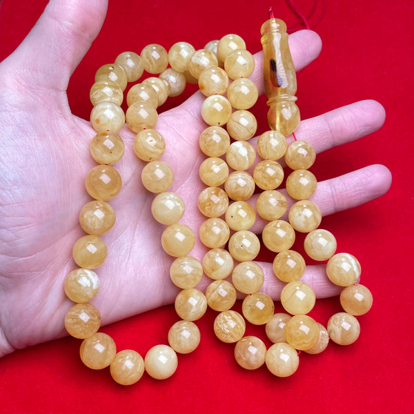 YELLOW/WHITE AMBER ROSARY 13,6mm 92,9g