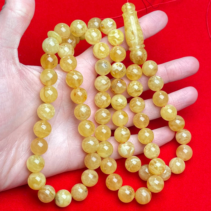 YELLOW/WHITE AMBER ROSARY 12,4mm 72g