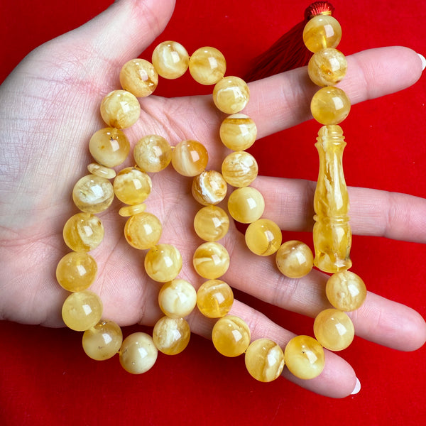 Natural Amber Islamic Rosary Tasbih Misbaha 33 Prayer Beads 12.4mm 44g