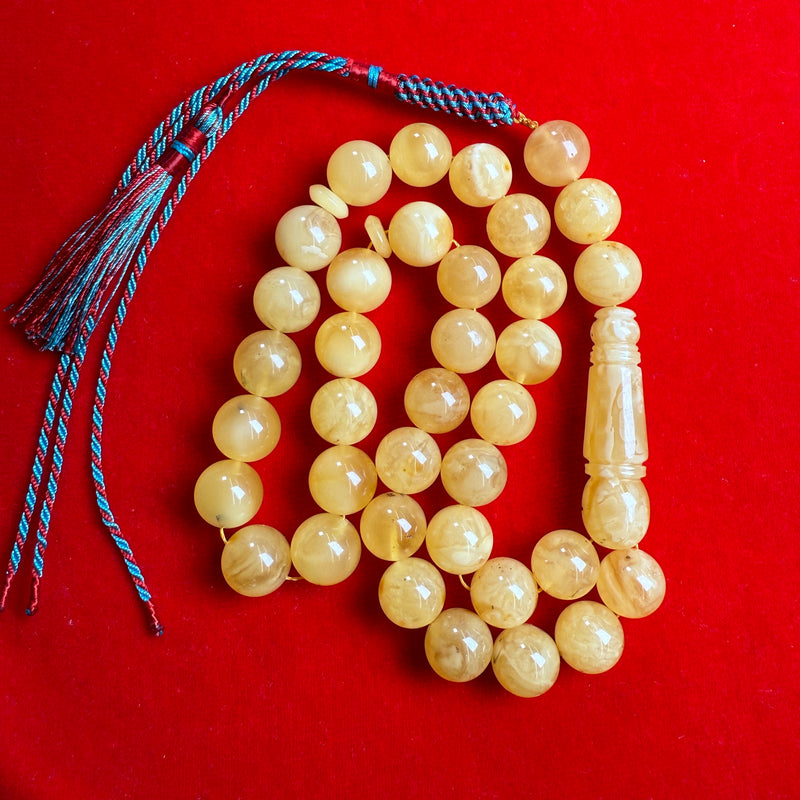Natural Amber 33 Prayer Beads Tasbih Misbaha Islamic Rosary 12.8mm 49.9g