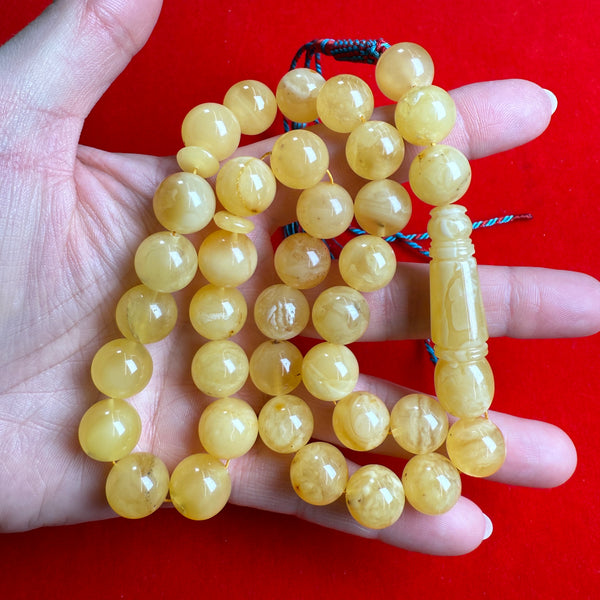 Natural Amber 33 Prayer Beads Tasbih Misbaha Islamic Rosary 12.8mm 49.9g