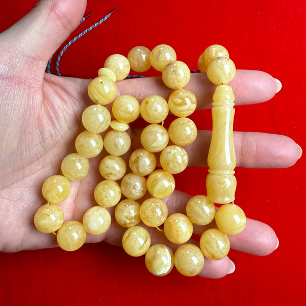 Natural Amber Islamic Rosary Tasbih Misbaha 33 Prayer Beads 12.9mm 48.4g