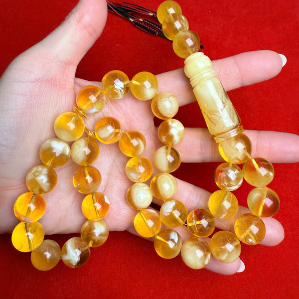 *EXCLUSIVE HONEY WHITE AMBER MISBAHA 14mm 69.9g