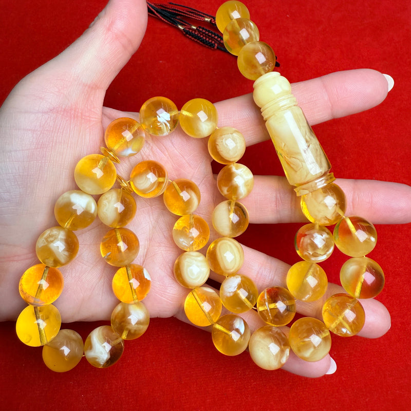 *EXCLUSIVE HONEY WHITE AMBER MISBAHA 14mm 69.9g