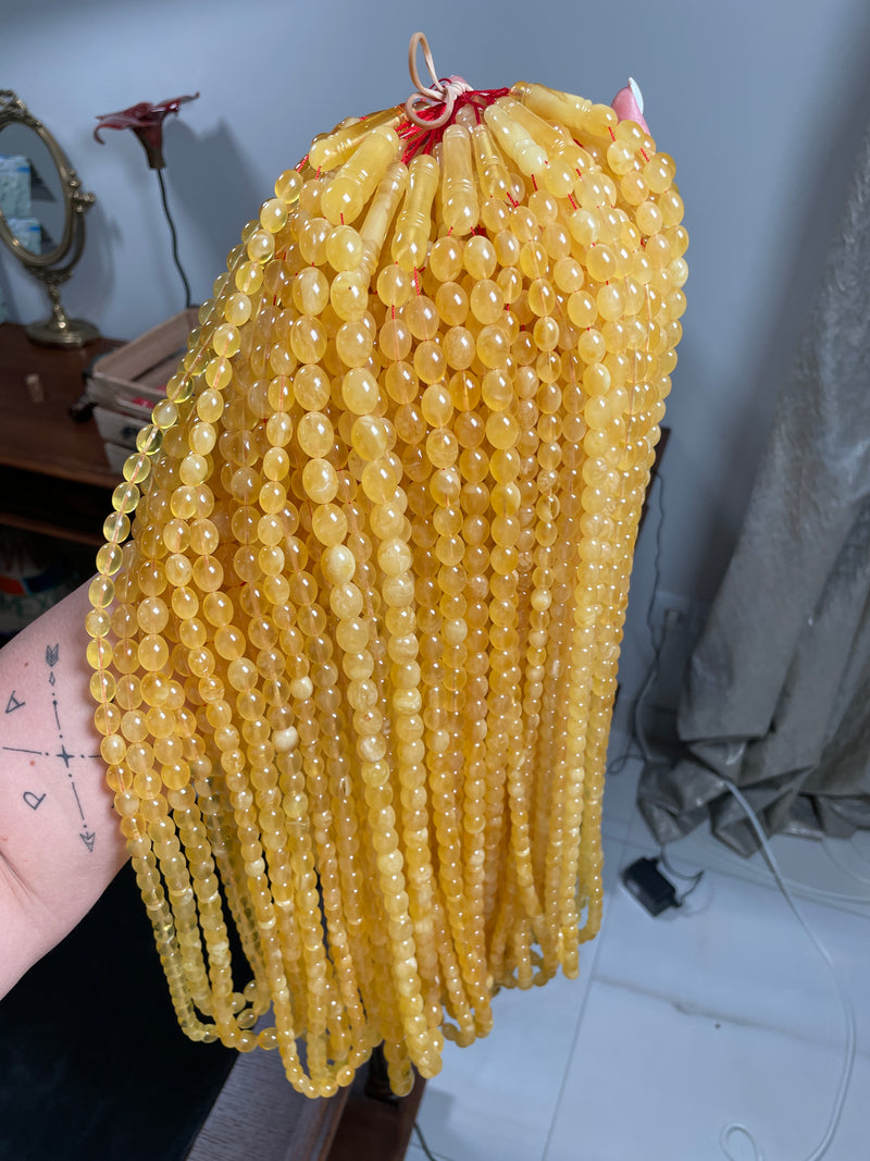 YELLOW TRANSPARENT AMBER MISBAHA 10-12mm