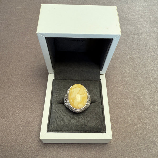 AMBER SILVER RING FOR MAN