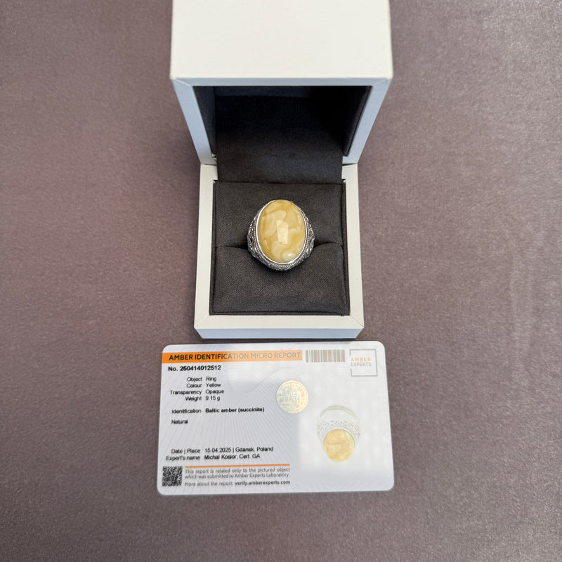 AMBER SILVER RING FOR MAN
