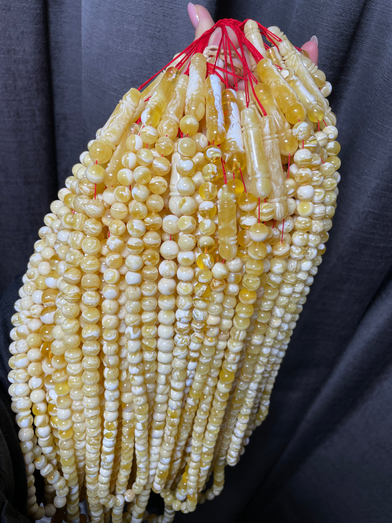 WHITE AMBER MISBAHA 10-15mm