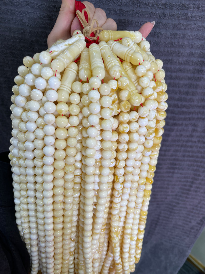 WHITE AMBER MISBAHA 10-14mm