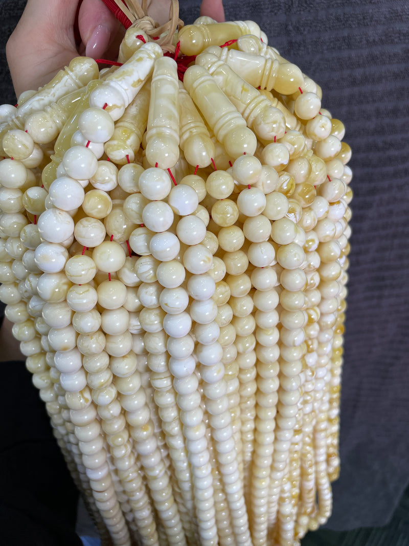 WHITE AMBER MISBAHA 10-14mm