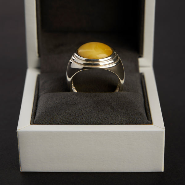 mens Amber silver ring 10,10 G 